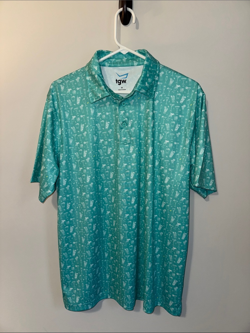 TGW Men's Teal Printed Polo Shirt - Short Sleeve Performance Polo
